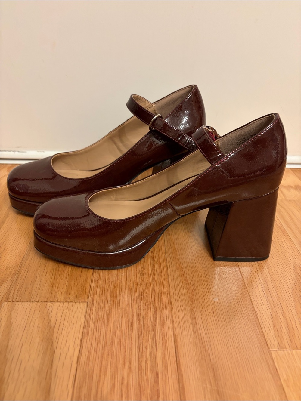 Steve Madden Women’s Mary Jane Block Heel Pumps - Burgundy Patent